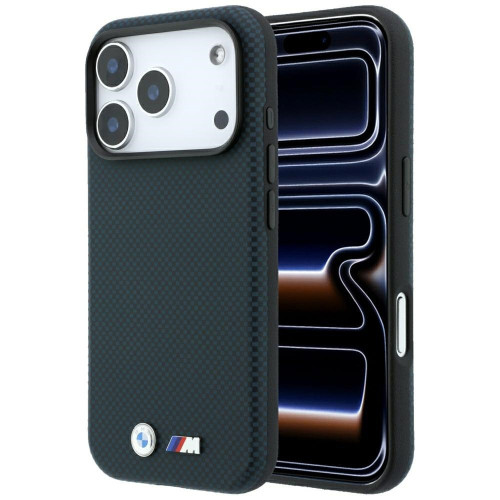 Etui BMW M Quadrille Kevlar Metal Logo MagSafe do iPhone 18 Pro / 17 Pro granatowy