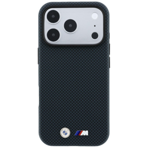 Etui BMW M Quadrille Kevlar Metal Logo MagSafe do iPhone 18 Pro / 17 Pro granatowy