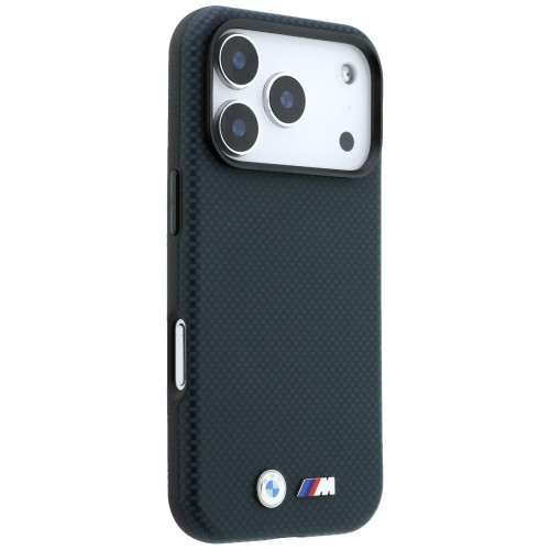 Etui BMW M Quadrille Kevlar Metal Logo MagSafe do iPhone 18 Pro / 17 Pro granatowy