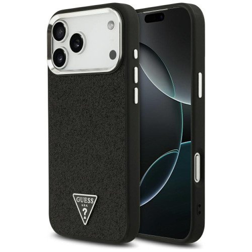 Etui Guess Glitter Triangle Logo MagSafe do iPhone 18 Pro Max / 17 Pro Max černé