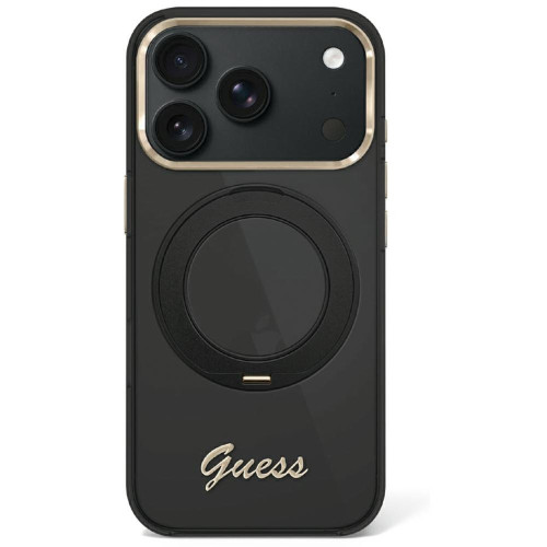 Etui Guess IML Ring Stand 360 Script Metal Logo MagSafe do iPhone 18 Pro Max / 17 Pro Max černé