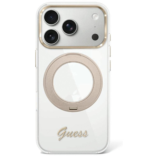 Etui Guess IML Ring Stand 360 Script Metal Logo MagSafe für iPhone 18 Pro Max / 17 Pro Max transparent
