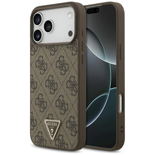 Etui Guess Leather 4G Triangle Strass MagSafe für iPhone 18 Pro Max / 17 Pro Max braun