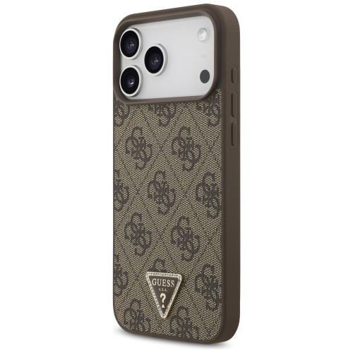 Etui Guess Leather 4G Triangle Strass MagSafe für iPhone 18 Pro Max / 17 Pro Max braun