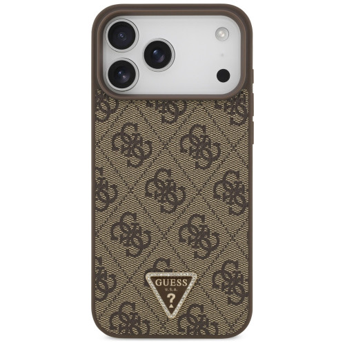 Etui Guess Leather 4G Triangle Strass MagSafe für iPhone 18 Pro Max / 17 Pro Max braun