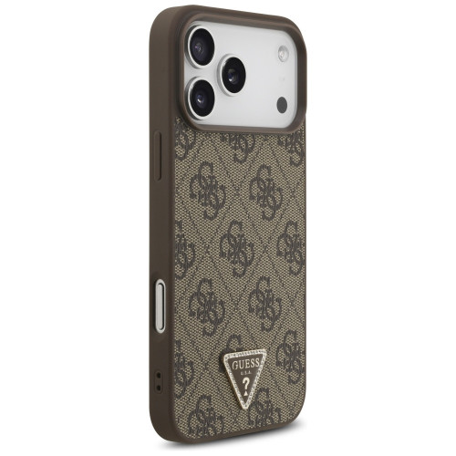 Etui Guess Leather 4G Triangle Strass MagSafe für iPhone 18 Pro Max / 17 Pro Max braun