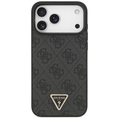 Etui Guess Leather 4G Triangle Strass MagSafe do iPhone 18 Pro Max / 17 Pro Max czarny