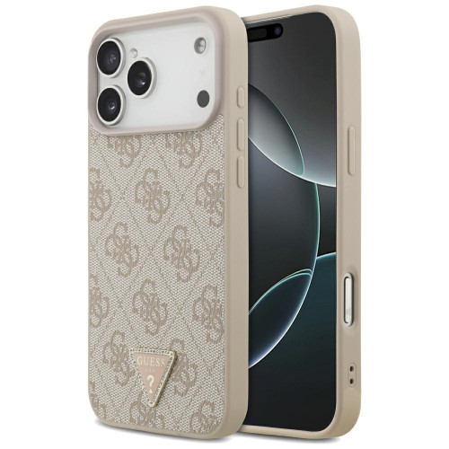 Etui Guess Leather 4G Triangle Strass MagSafe für iPhone 18 Pro Max / 17 Pro Max rosa