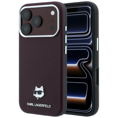 Etui Karl Lagerfeld Grained Choupette Head Metal MagSafe do iPhone 18 Pro / 17 Pro burgundový