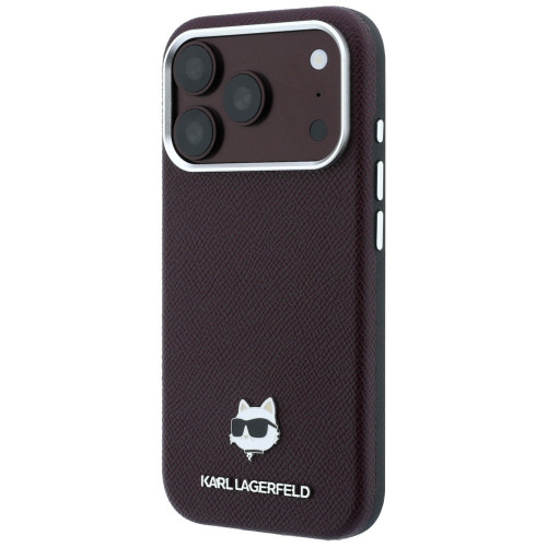 Etui Karl Lagerfeld Grained Choupette Head Metal MagSafe do iPhone 18 Pro / 17 Pro burgundový