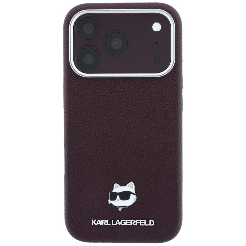 Etui Karl Lagerfeld Grained Choupette Head Metal MagSafe do iPhone 18 Pro / 17 Pro burgundový
