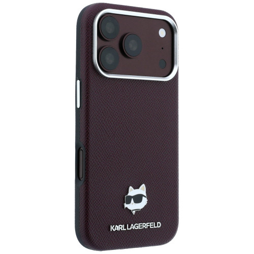 Etui Karl Lagerfeld Grained Choupette Head Metal MagSafe do iPhone 18 Pro / 17 Pro burgundový