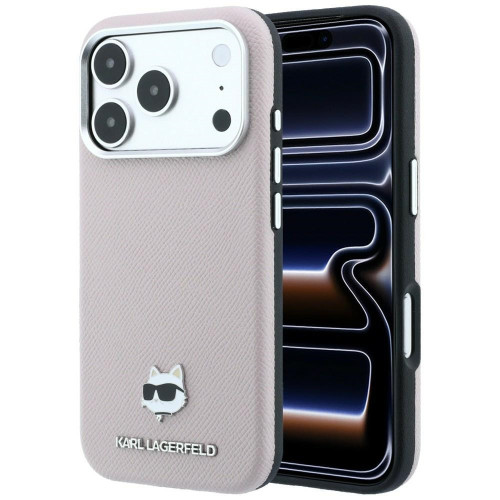 Etui Karl Lagerfeld Grained Choupette Head Metal MagSafe do iPhone 18 Pro / 17 Pro różowy