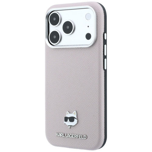 Etui Karl Lagerfeld Grained Choupette Head Metal MagSafe do iPhone 18 Pro / 17 Pro różowy