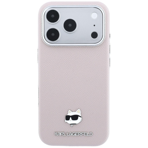 Etui Karl Lagerfeld Grained Choupette Head Metal MagSafe do iPhone 18 Pro / 17 Pro różowy