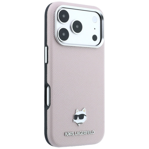 Etui Karl Lagerfeld Grained Choupette Head Metal MagSafe do iPhone 18 Pro / 17 Pro różowy