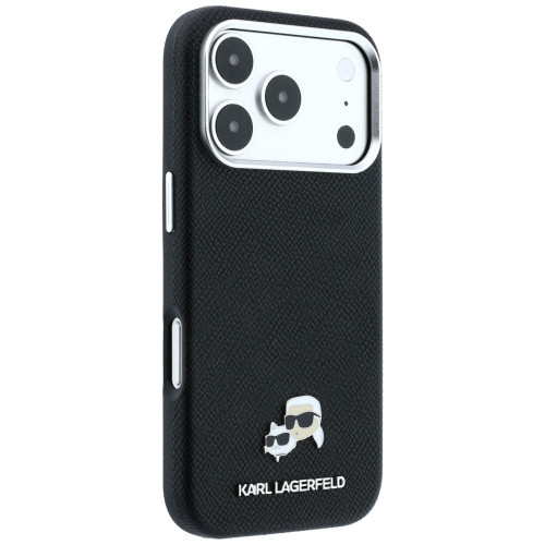 Karl Lagerfeld Grained Heads Metal MagSafe Case for iPhone 18 Pro / 17 Pro black
