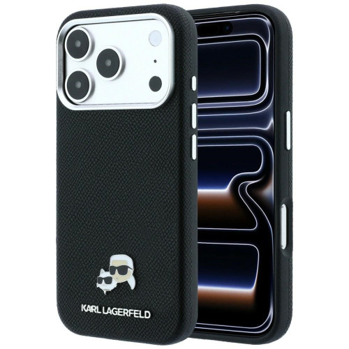 Etui Karl Lagerfeld Grained Heads Metal MagSafe do iPhone 18 Pro Max / 17 Pro Max černé
