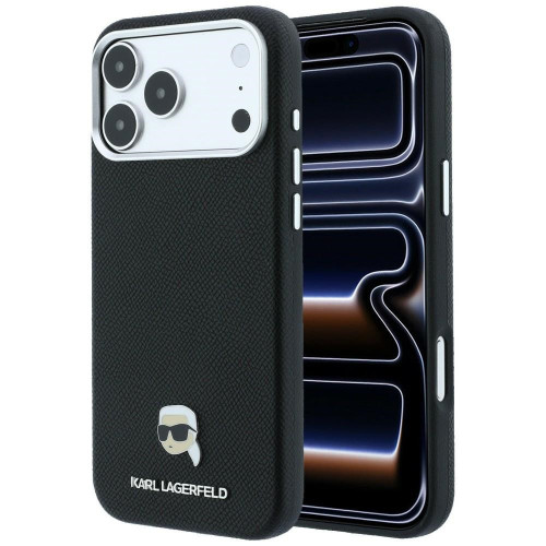 Karl Lagerfeld Grained Karl Head Metal MagSafe Case for iPhone 18 Pro Max / 17 Pro Max black