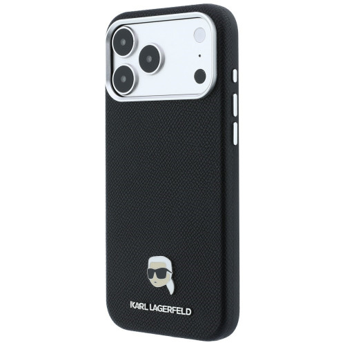 Karl Lagerfeld Grained Karl Head Metal MagSafe Case for iPhone 18 Pro Max / 17 Pro Max black