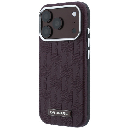 Karl Lagerfeld Grained Mono Resin Logo MagSafe Case for iPhone 18 Pro / 17 Pro burgundy