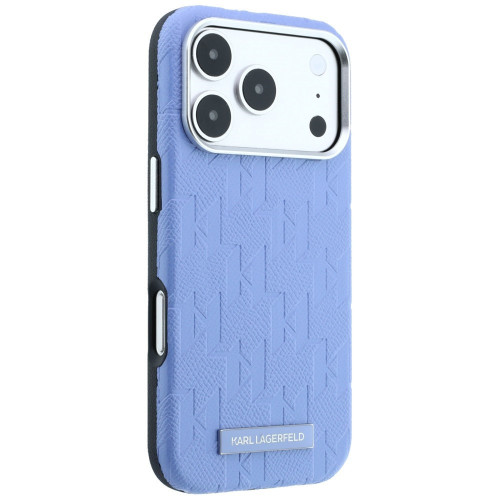 Karl Lagerfeld Grained Mono Resin Logo MagSafe Case for iPhone 18 Pro / 17 Pro light blue