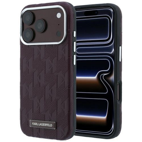 Karl Lagerfeld Grained Mono Resin Logo MagSafe Case for iPhone 18 Pro Max / 17 Pro Max burgundy