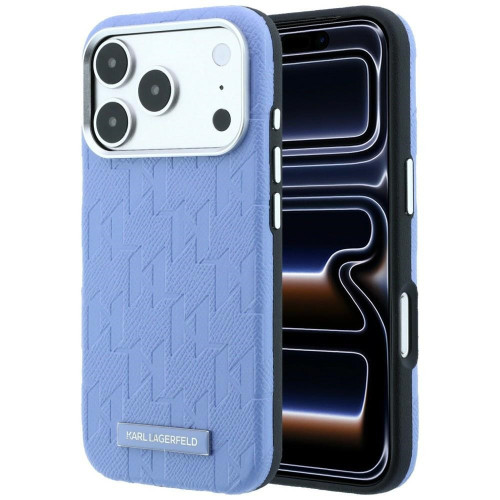 Karl Lagerfeld Grained Mono Resin Logo MagSafe Case for iPhone 18 Pro Max / 17 Pro Max light blue