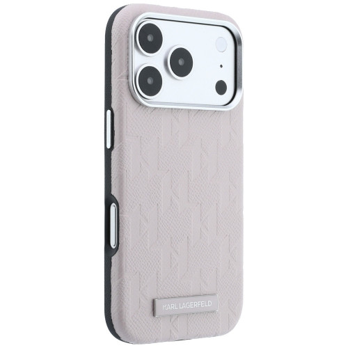 Karl Lagerfeld Grained Mono Resin Logo MagSafe Case for iPhone 18 Pro Max / 17 Pro Max pink