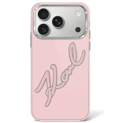 Etui Karl Lagerfeld IML Big Signature Resin Metal Frame do iPhone 18 Pro / 17 Pro różowy