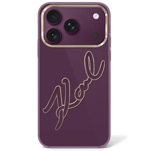 Etui Karl Lagerfeld IML Big Signature Resin Metal Frame do iPhone 18 Pro Max / 17 Pro Max burgundowy