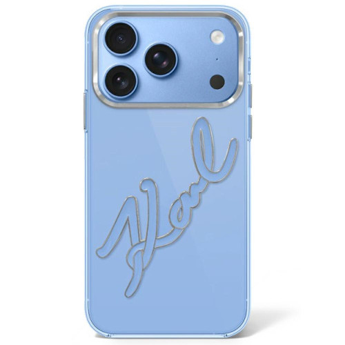 Case Karl Lagerfeld IML Big Signature Resin Metal Frame for iPhone 18 Pro Max / 17 Pro Max blue