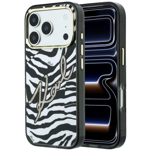 Karl Lagerfeld IML Signature Zebra Glitter MagSafe Case for iPhone 18 Pro / 17 Pro gold