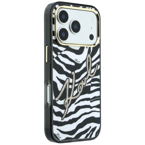 Karl Lagerfeld IML Signature Zebra Glitter MagSafe Case for iPhone 18 Pro Max / 17 Pro Max gold