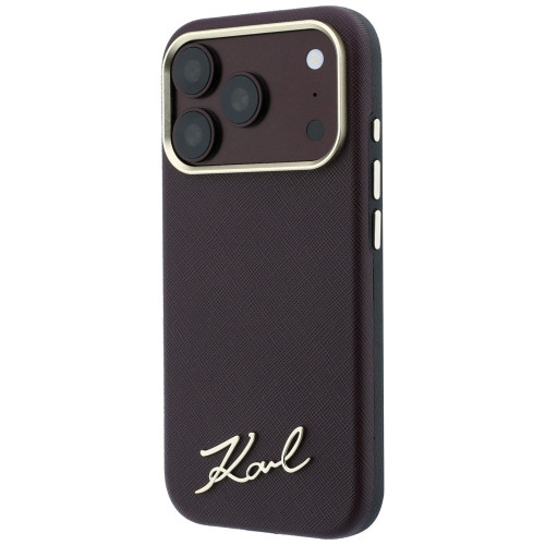 Etui Karl Lagerfeld Saffiano Small Script Metal Logo MagSafe do iPhone 18 Pro / 17 Pro burgundowy