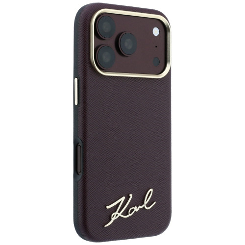 Etui Karl Lagerfeld Saffiano Small Script Metal Logo MagSafe do iPhone 18 Pro / 17 Pro burgundowy