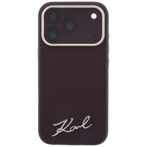 Karl Lagerfeld Saffiano Small Script Metal Logo MagSafe Case for iPhone 18 Pro Max / 17 Pro Max burgundy
