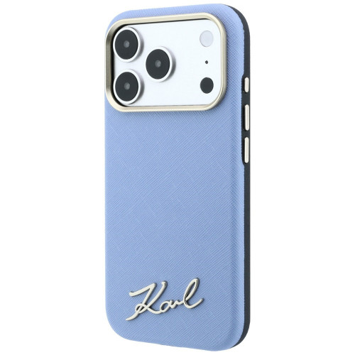 Karl Lagerfeld Saffiano Small Script Metal Logo MagSafe Case for iPhone 18 Pro Max / 17 Pro Max light blue