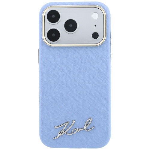 Karl Lagerfeld Saffiano Small Script Metal Logo MagSafe Case for iPhone 18 Pro Max / 17 Pro Max light blue