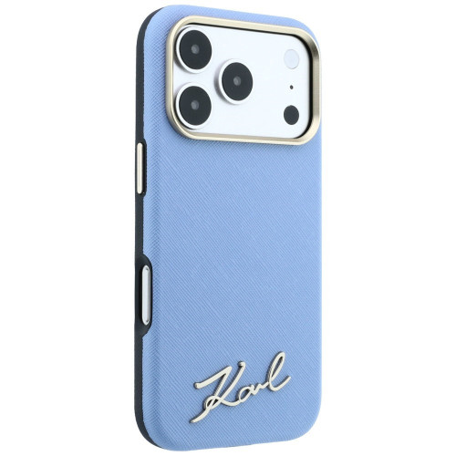 Karl Lagerfeld Saffiano Small Script Metal Logo MagSafe Case for iPhone 18 Pro Max / 17 Pro Max light blue