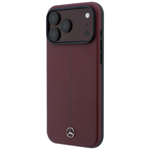 Mercedes Leather Semi Wrap Iconic Line MagSafe Case for iPhone 18 Pro Max / 17 Pro Max burgundy