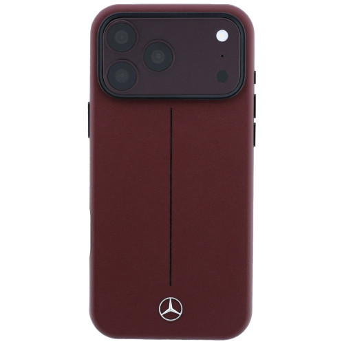 Mercedes Leather Semi Wrap Iconic Line MagSafe Case for iPhone 18 Pro Max / 17 Pro Max burgundy