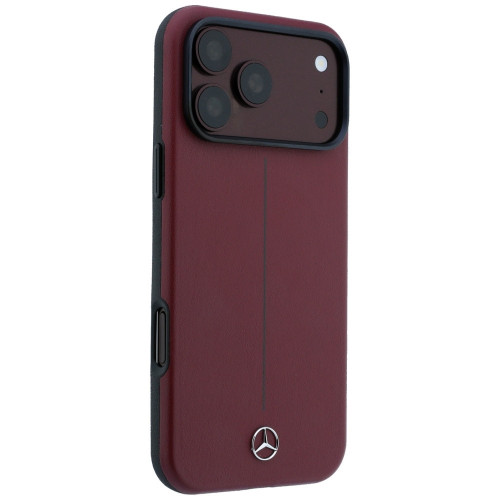 Mercedes Leather Semi Wrap Iconic Line MagSafe Case for iPhone 18 Pro Max / 17 Pro Max burgundy