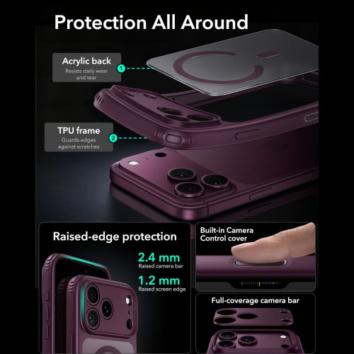 Esr Classic Hybrid Magsafe Iphone 17 Pro Max / 18 Pro Max Frosted Deep Burgundy, pohled 4