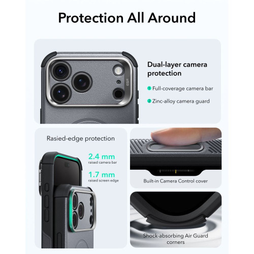 Esr Cyber Tough Kickstand Magsafe Iphone 17 Pro / 18 Pro Grey, widok 5