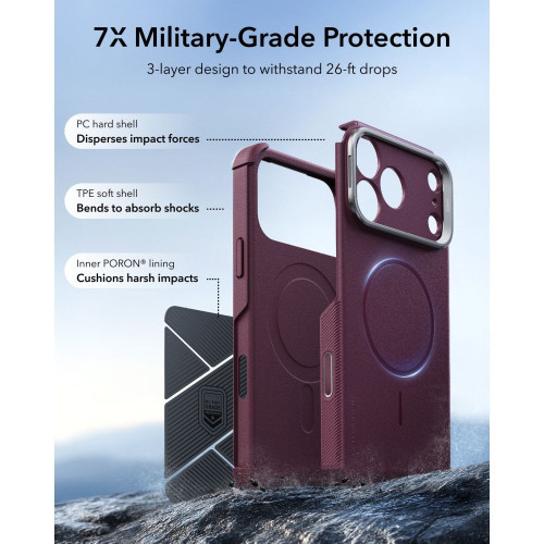 Esr Cyber Tough Kickstand Magsafe Iphone 17 Pro Max / 18 Pro Max Deep Burgundy, widok 3
