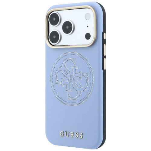 Etui Guess Perforated 4G Gold Logo Magsafe do iPhone 18 Pro / 17 Pro jasnoniebieski