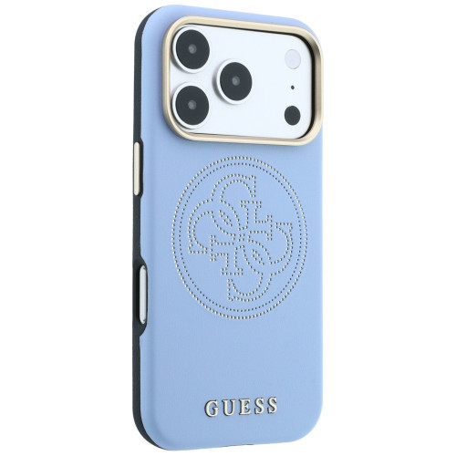 Etui Guess Perforated 4G Gold Logo Magsafe do iPhone 18 Pro / 17 Pro jasnoniebieski