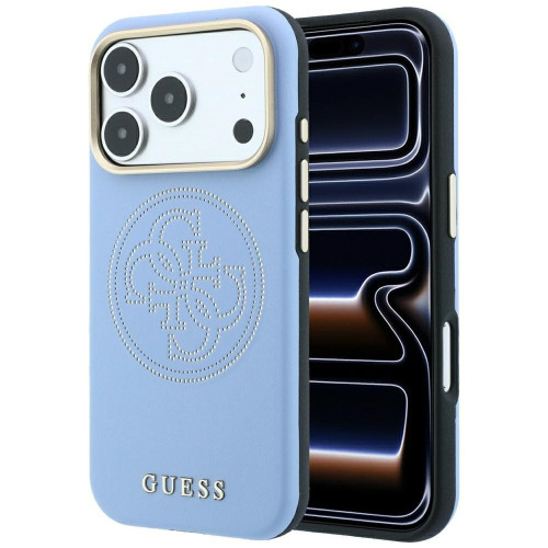 Etui Guess Perforated 4G Gold Logo Magsafe do iPhone 18 Pro Max / 17 Pro Max jasnoniebieski