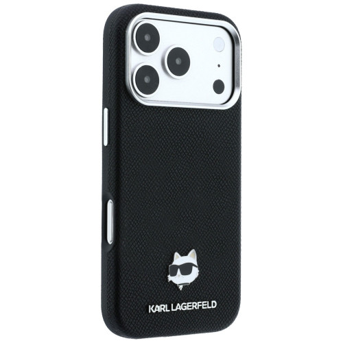 Etui Karl Lagerfeld Grained Choupette Head Metal MagSafe do iPhone 18 Pro Max / 17 Pro Max czarny